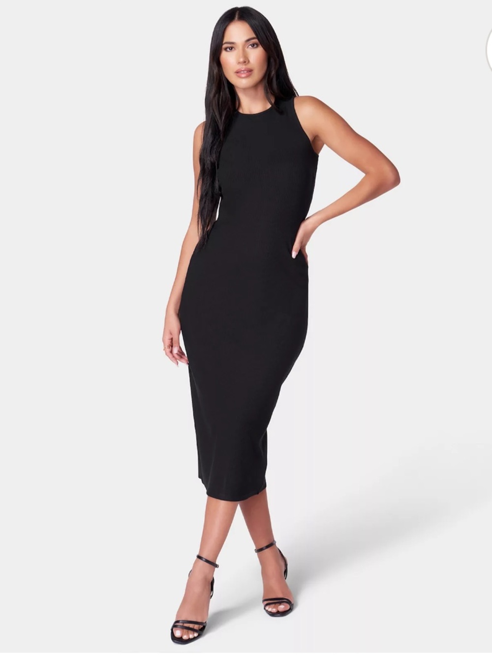 Bebe Maxi Dress Black Medium Womens Sleeveless Ribbed Stretch New